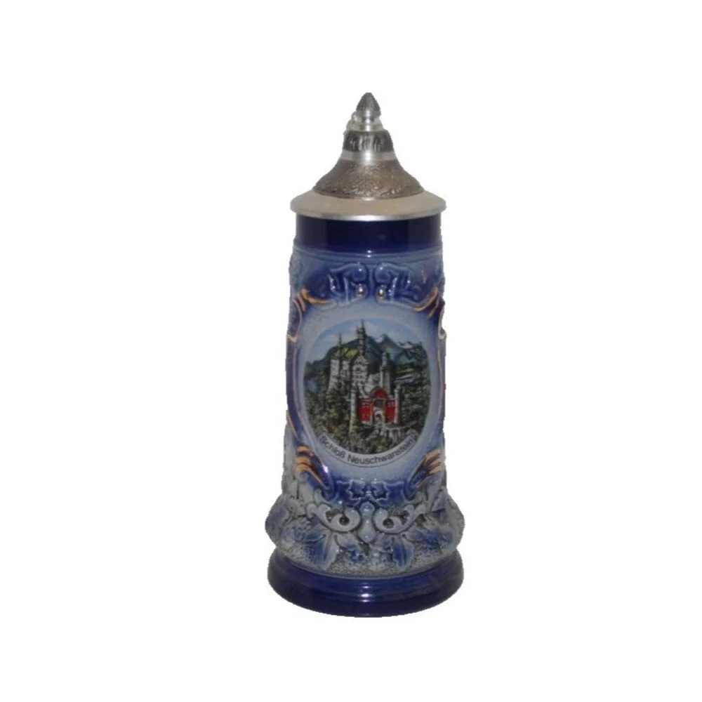 German Neuschwanstein Castle Beer Lidded SteinArmin Bay  Hand Painted 9